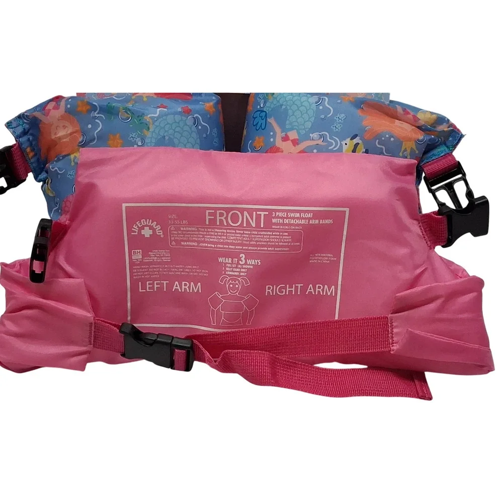 Lifeguard Kids Swim Float Vest Arm Bands 33-55 lbs Mermaid 3pc Set New